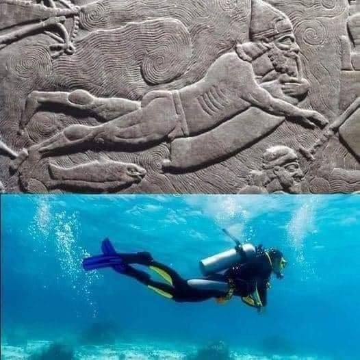 Did you know that the oldest 3,000-year-old picture of an Assyrian soldier from Mesopotamia diving under the river using an inflatable goatskin bag? The tablet is kept in the British Museum of Antiquities
