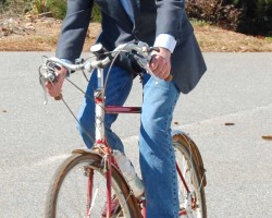 Jimmy Carter on bicycle. Plains, Georgia, USA, on President's Day 2008. He was 83 at the time.