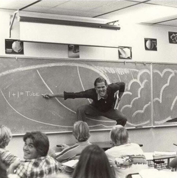 A California teacher teaching the physics of surfing, 1970. I bet that he was/is Rh negative.