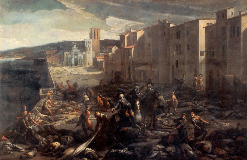 Contemporary engraving of Marseille during the Great Plague