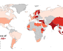 AB positive frequencies worldwide