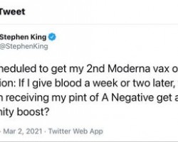 Stephen King tweets his blood type: A negative