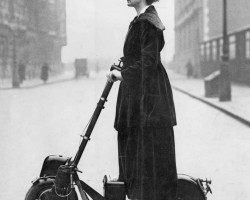 Lady Florence Norman, a suffragette, on her motor-scooter in 1916.