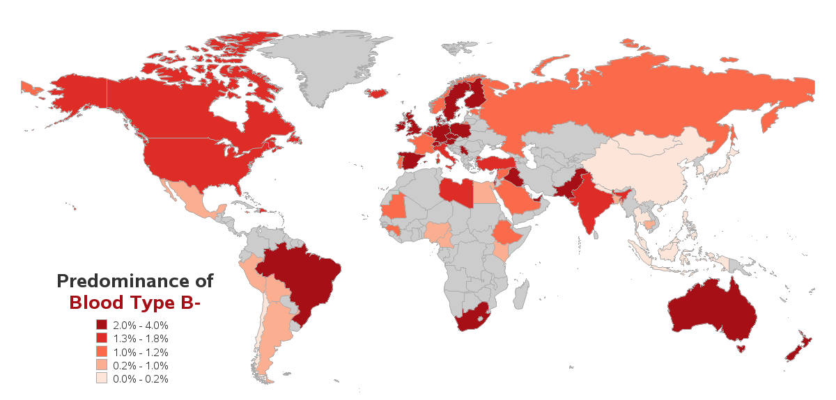 B negative frequencies worldwide