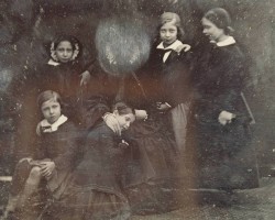 Queen Victoria with her children, 1852. She scratched off her face, as she wasn’t satisfied with the picture.
