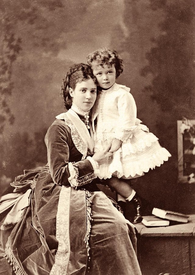 Maria Feodorovna photographed with her 2-year-old son, the future Tsar Nicholas II of Russia, in 1870.