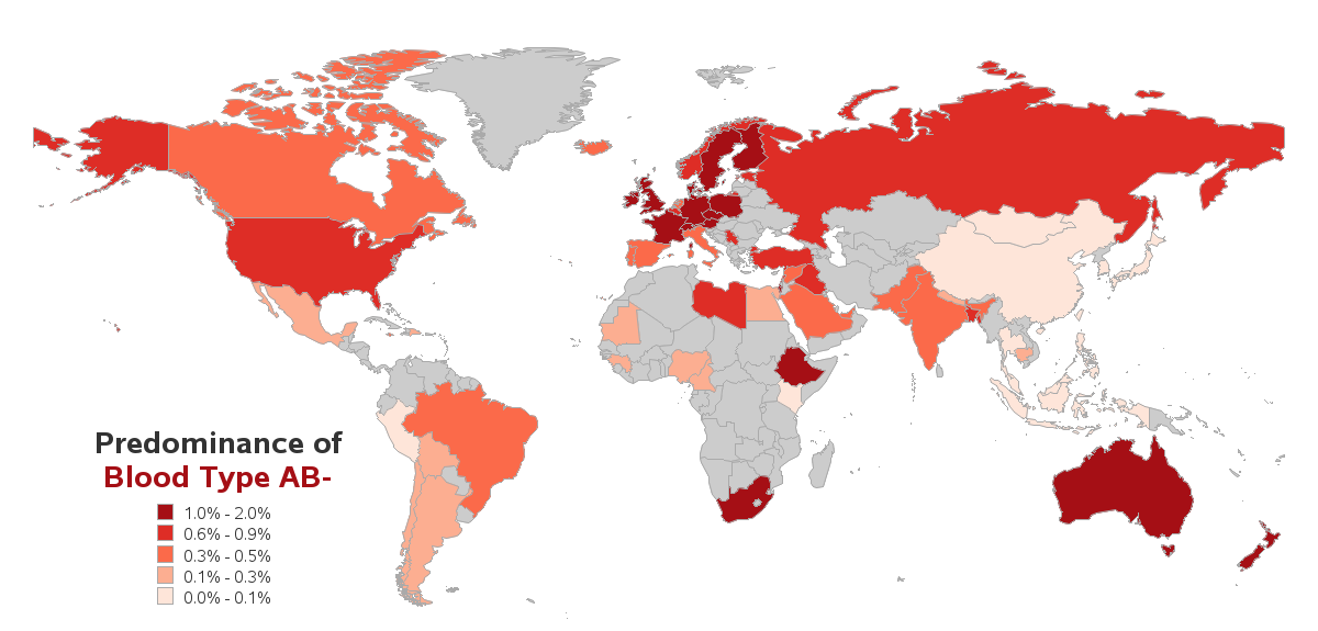 AB negative frequencies worldwide