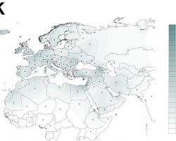 Projected spatial frequency distribution for haplogroup K.