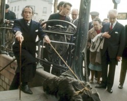 Salvador Dali taking his anteaters for a walk in Paris, 1969.